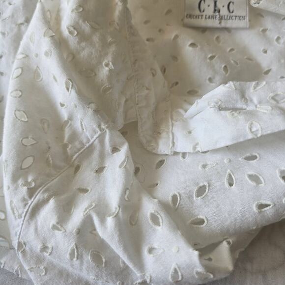 Y2K CLC White Cotton Eyelet Lace Shirt Button-Up Academia Resort Office Top Sz L - Picture 8 of 8
